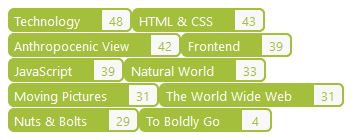 Filter options like "technology" and "frontend" in a mosaic grid pattern.